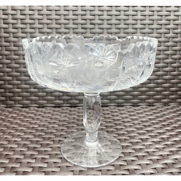Vintage Cut Lead Crystal Compote Bowl Sawtooth Rim Pedestal Base 7x7 - Picture 3 of 6